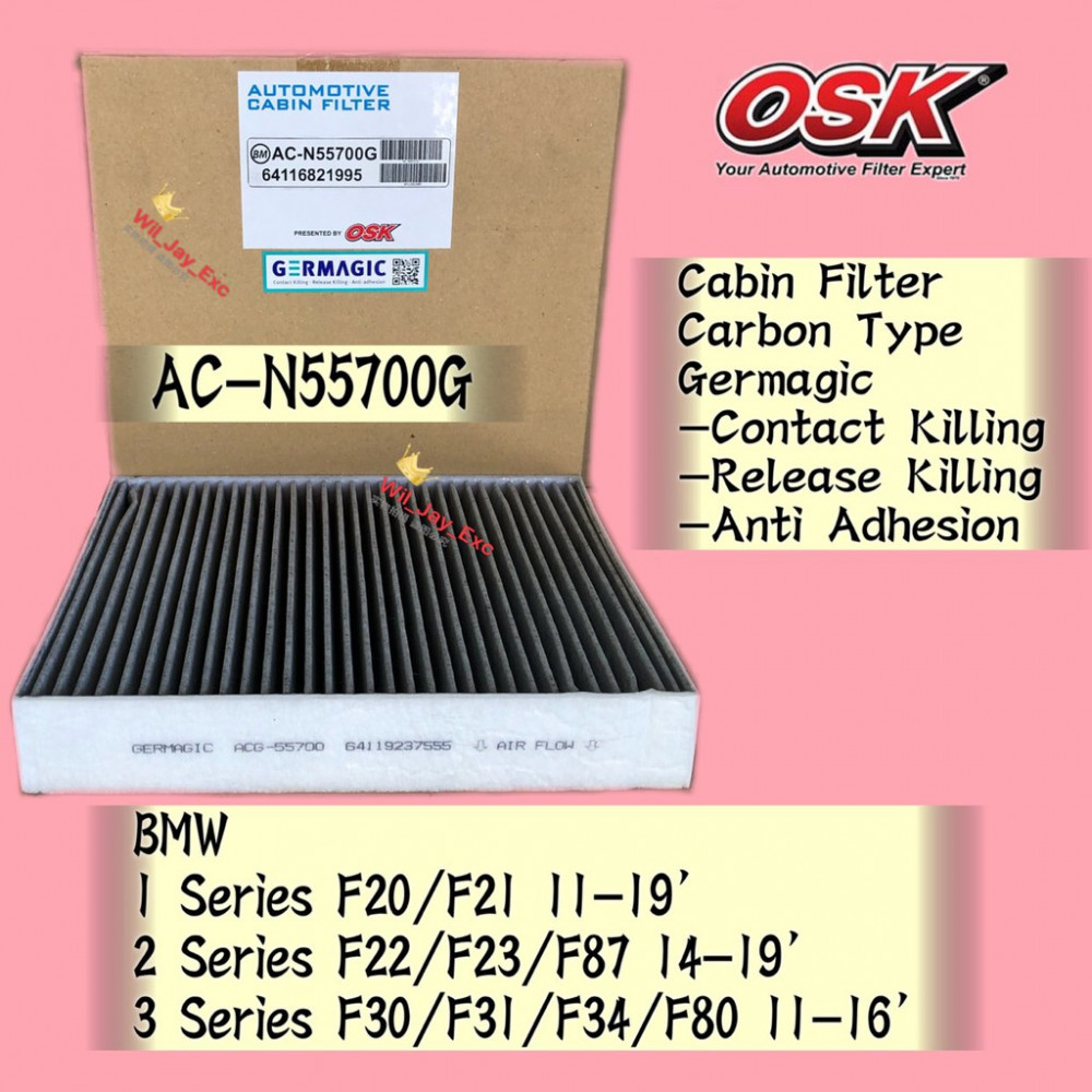 OSK CABIN FILTER AC-N55700G CARBON TYPE BMW 1 SERIES F20/F21, 2 SERIES F22/F23/F87, 3 SERIES F30/F31/F34/F80 OSK CABIN FILTER AC-N55700G CARBON TYPE BMW 1 SERIES F20/F21, 2 SERIES F22/F23/F87, 3 SERIES F30/F31/F34/F80
