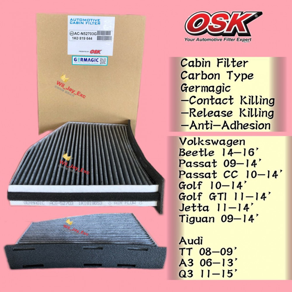 OSK CABIN FILTER AC-N52703G CARBON TYPE VOLKSWAGEN BEETLE,PASSAT,PASSAT CC,GOLF,GOLF GTI,JETTA,TIGUAN,AUDI 