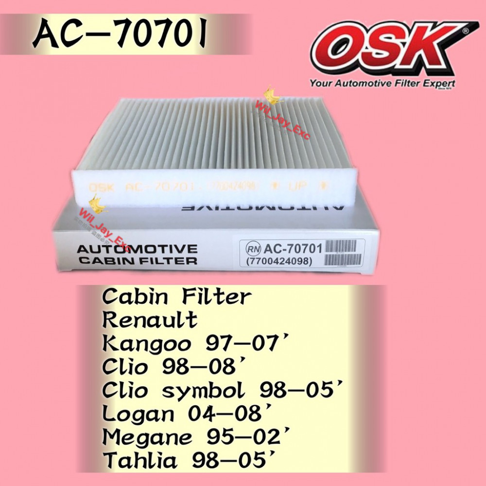 OSK CABIN FILTER AC-70701 RENAULT KANGOO,CLIO,CLIO SYMBOL,LOGAN,MEGANE,TAHLIA AIRCOND FILTER