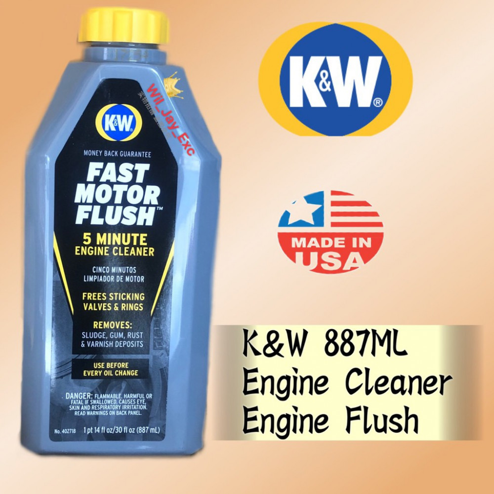 K&W FAST MOTOR FLUSH 887ML 5 MINUTE ENGINE CLEANER , ENGINE FLUSH KW