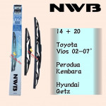 NWB GRAPHITE WIPER BLADE AQUA JAPAN 14 + 20 VIOS 02-07, KEMBARA, GETZ