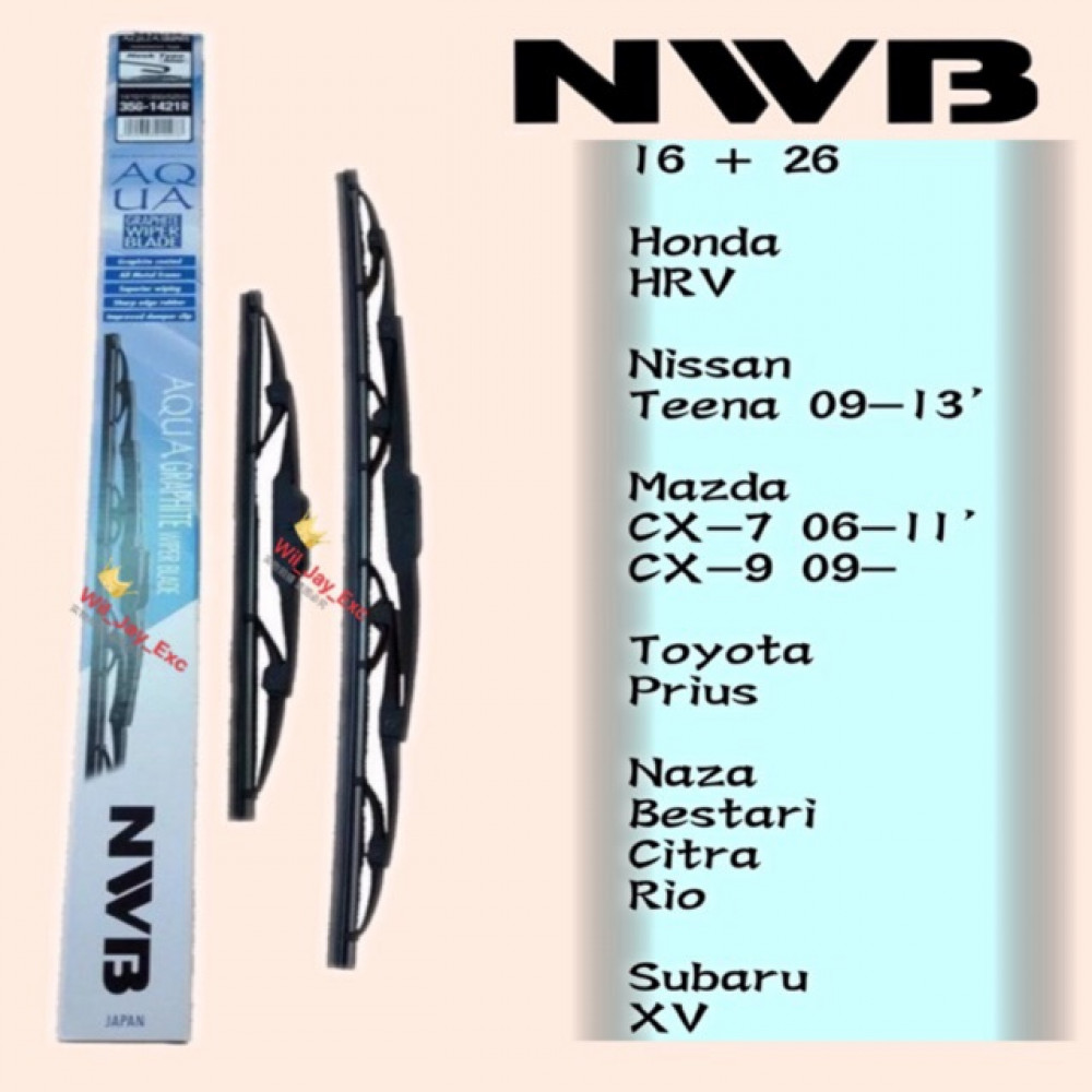NWB GRAPHITE WIPER BLADE AQUA JAPAN (16"+26")(HRV,PRIUS,XV,TEANA) NWB GRAPHITE WIPER BLADE AQUA JAPAN (16"+26")(HRV,PRIUS,XV,TEANA)