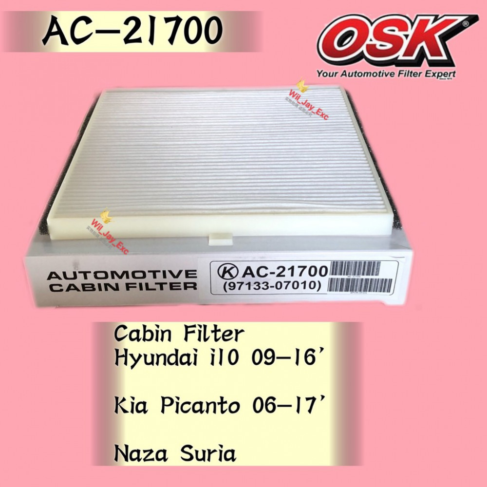 OSK CABIN FILTER AC-21700 HYUNDAI I10 2009-2016, KIA PICANTO 2006-2017, NAZA SURIA AIRCOND FILTER