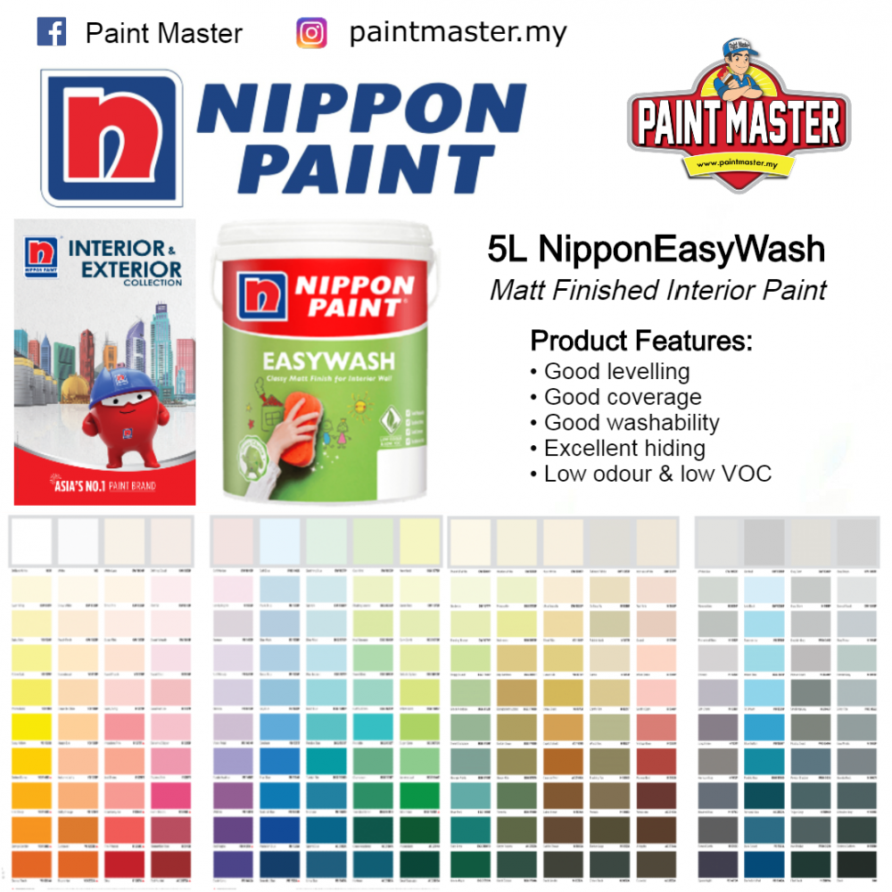 5L NIPPON PAINT EASY WASH Matt Finished Interior Paint - Cat dalam rumah Nippon