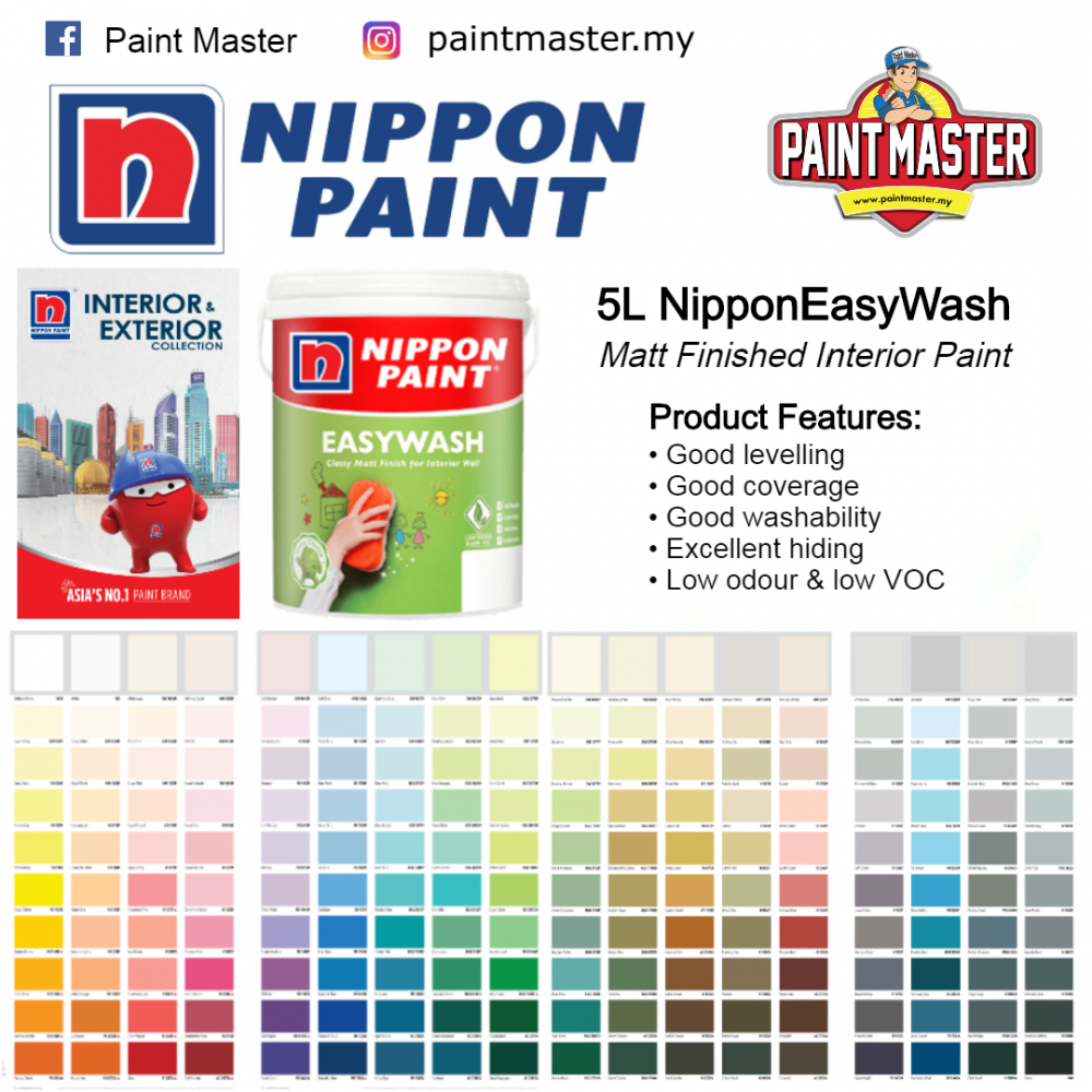 5L NIPPON PAINT EASY WASH Matt Finished Interior Paint Cat dalam