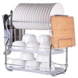 image of B-Shaped 3 Layer Steel Dish Rack with Knife & Cutting Board Compartments