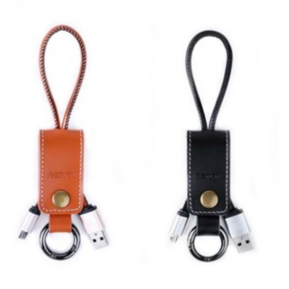 Remax Western RC-034 Micro & iPhone Cable with Leather Ring Clip - Black/Brown Remax Western RC-034 Micro & iPhone Cable with Leather Ring Clip - Black/Brown