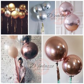 image of 18" Rose Gold Orbz Balloon 4D Orbz Balloon Metalic Rose Gold Silver Gold