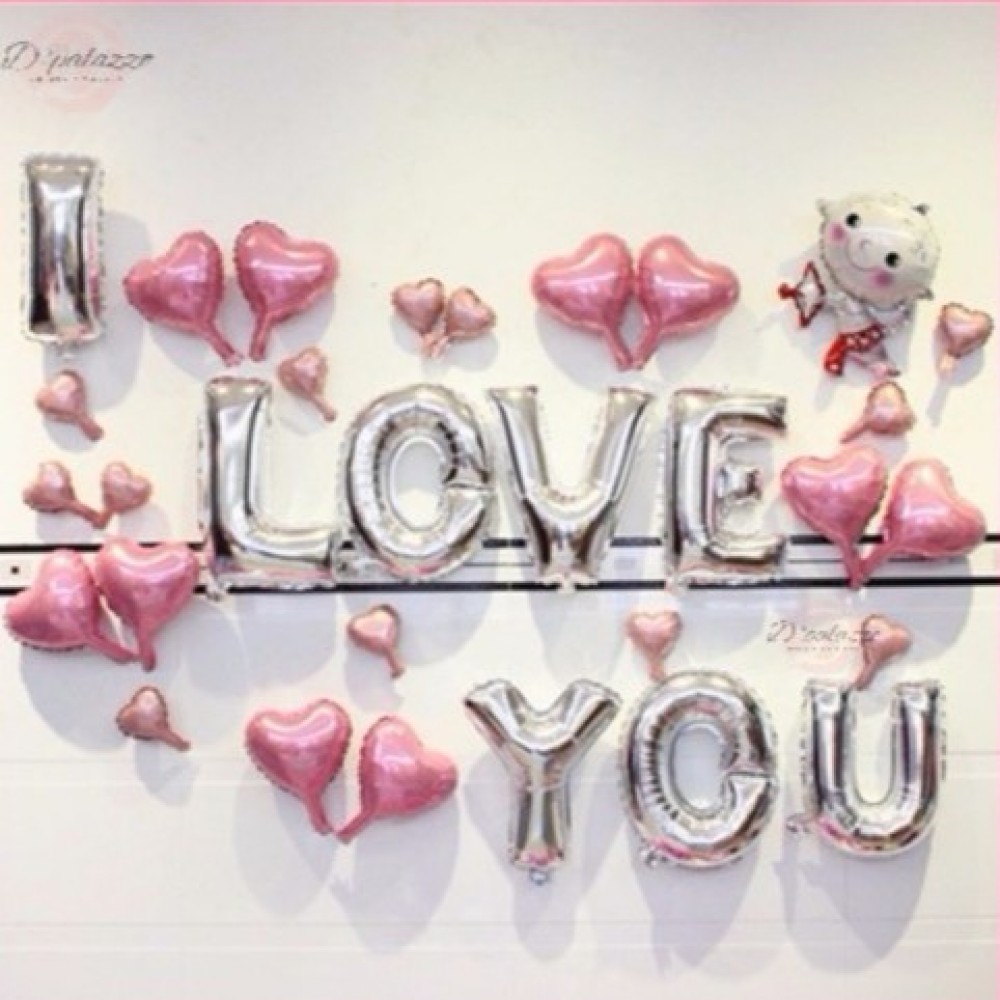I LOVE YOU Cupid Pink Silver Surprise Party Decoration Balloon Set I LOVE YOU Cupid Pink Silver Surprise Party Decoration Balloon Set