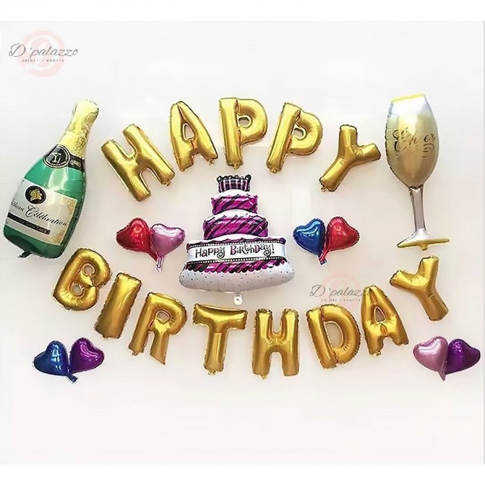 Happy Birthday Party Champagne And Wine Balloon Set Happy Birthday Party Champagne And Wine Balloon Set