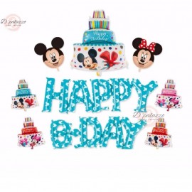 image of Happy Birthday BLUE Wording Disney Theme Mickey Mouse Party Balloon Set 米奇