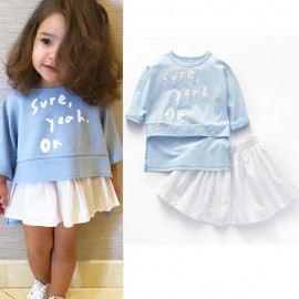 image of Kid Baby Girls Fashion Long Sleeve Shirt + Mini Skirt Outfit Set (Shirt + Skirt)