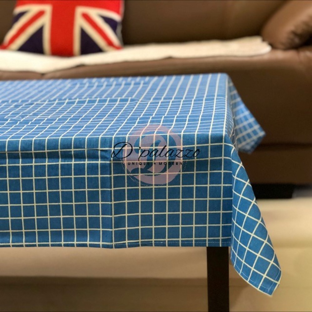 Elegant Cotton Linen Plaid Table Cloth Table Cover Dustproof Dinning Sky Blue Elegant Cotton Linen Plaid Table Cloth Table Cover Dustproof Dinning Sky Blue