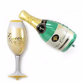 image of (Ready Stock) Champagne & Glass Foil Balloon Champagne Balloon Wine Balloon Deco