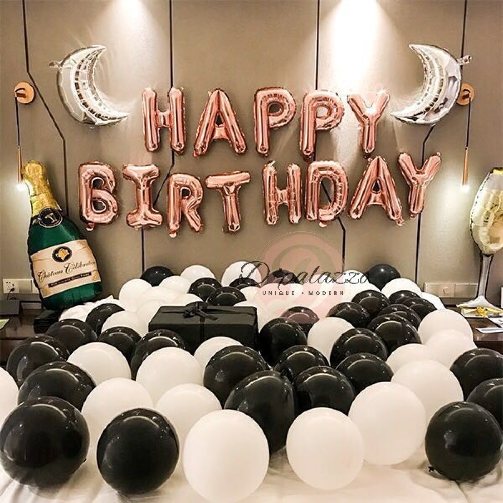 Rose Gold Happy Birthday Balloon Party Deco Rose Gold Black