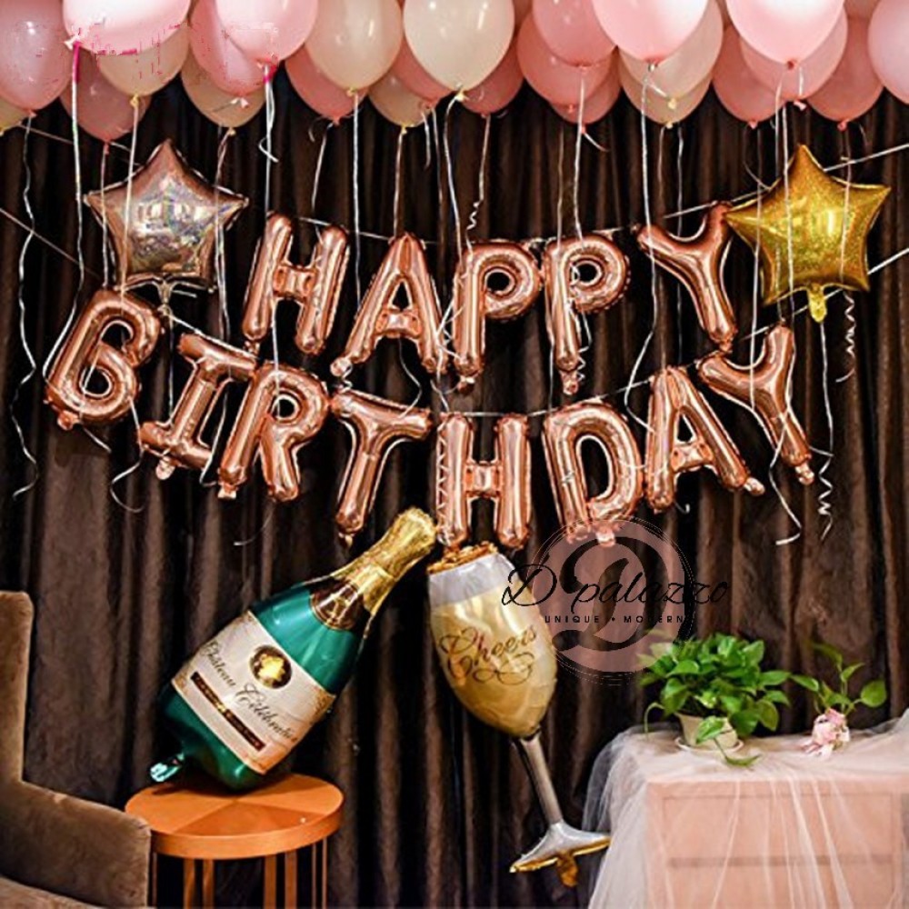 Rose Gold Happy Birthday Balloon Party Deco Rose Gold Black White