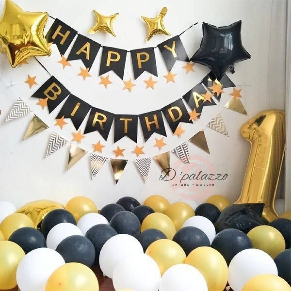 Pearl Gold Silver Black Latex Balloons Flag Bunting Birthday