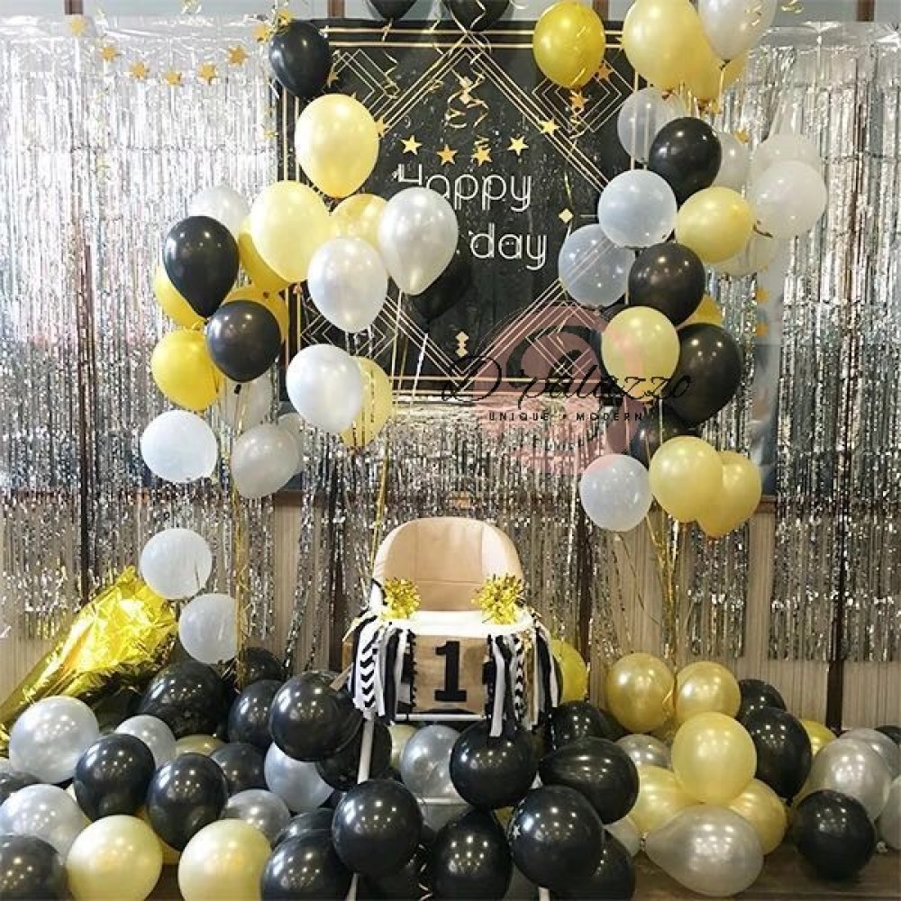 Pearl Gold Silver Black Latex Balloons Flag Bunting Birthday