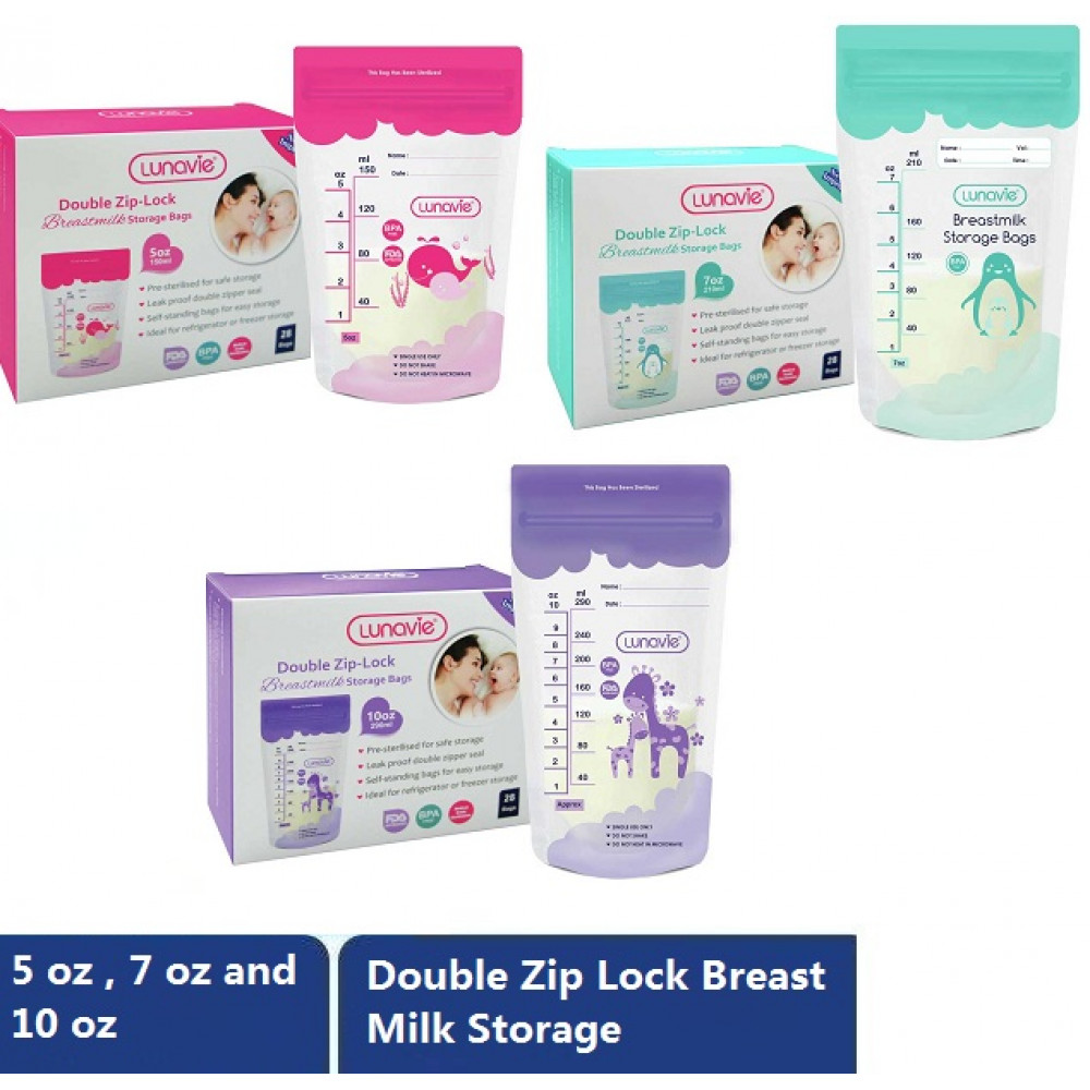 Lunavie Double Zip-Lock Breast Milk Storage Bag 5oz/7oz/10oz