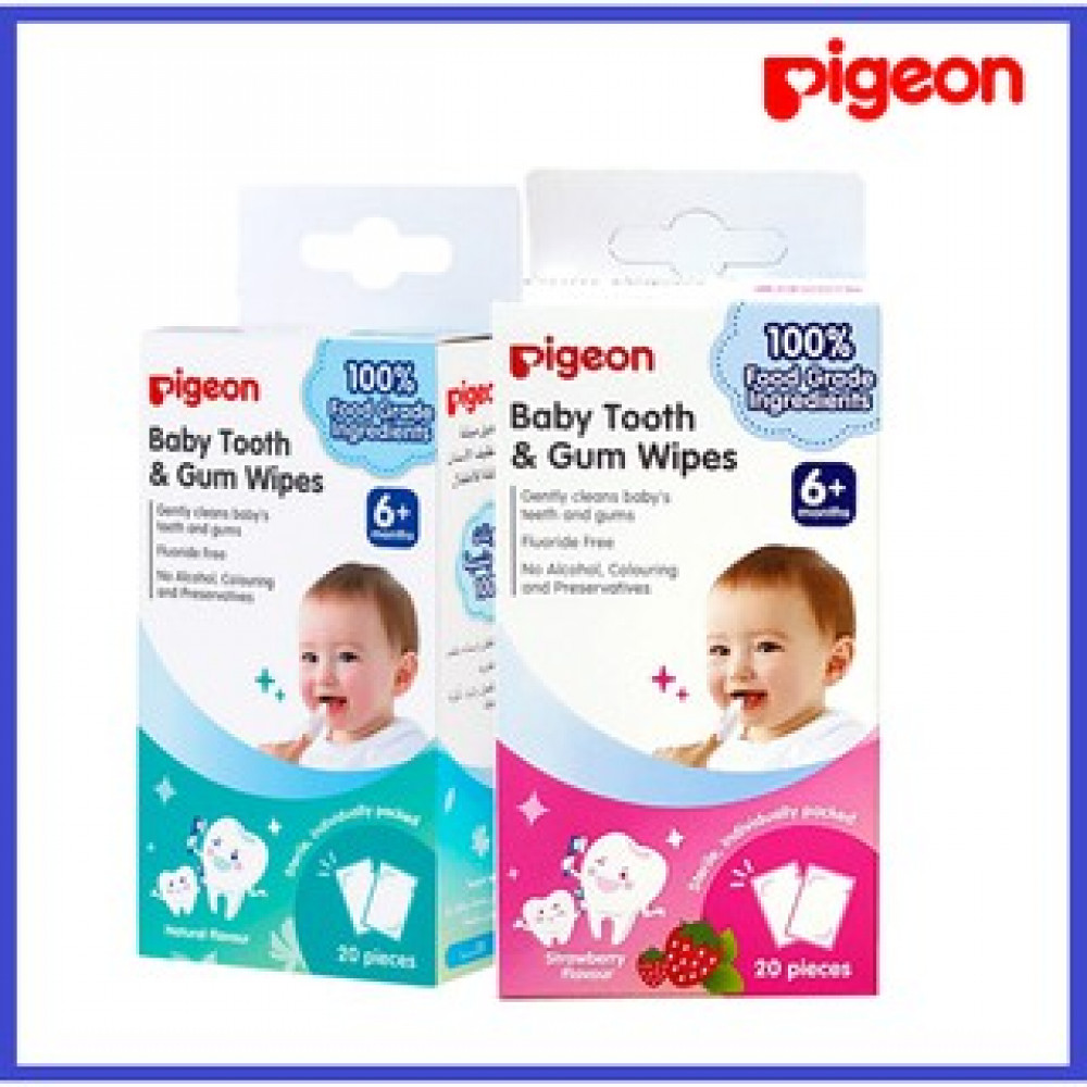 Pigeon Baby Tooth &amp; Gum Dental Wipes 20' s + 2 Flavours Choice