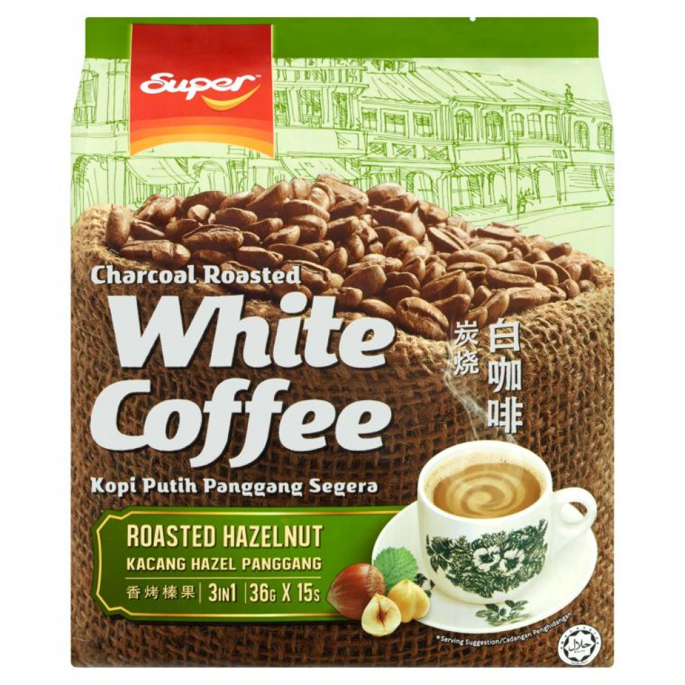 SUPER 3IN1 CHARCOAL ROASTED WHITE COFFEE ROASTED HAZELNUT 15 X 36G (540G) SUPER 3IN1 CHARCOAL ROASTED WHITE COFFEE ROASTED HAZELNUT 15 X 36G (540G)