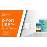 J5 Create 30W QC 3.0 USB 2-Port Charger (QC3.0 + 2.4A Fast Charging) - JUP20