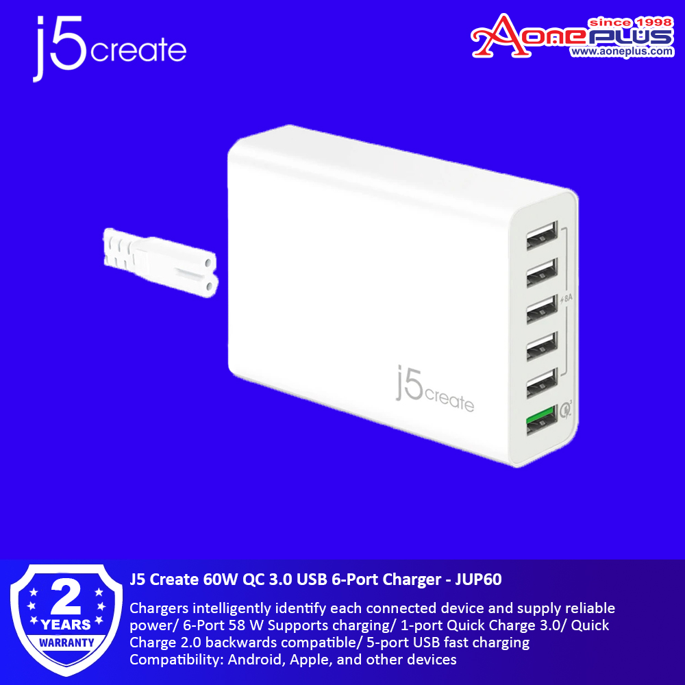 J5 Create 60W QC 3.0 USB 6-Port Charger - JUP60