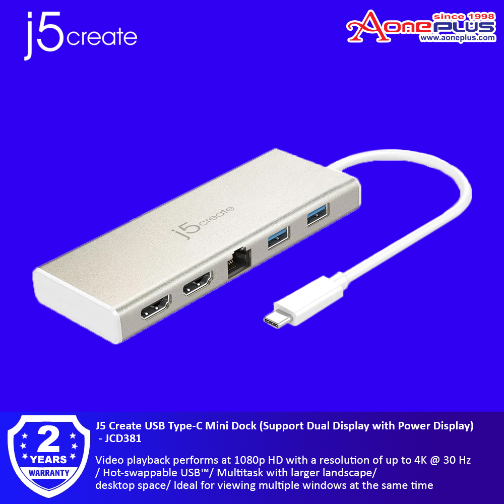 J5 Create USB Type-C Mini Dock (Support Dual Display with Power Display) - JCD381