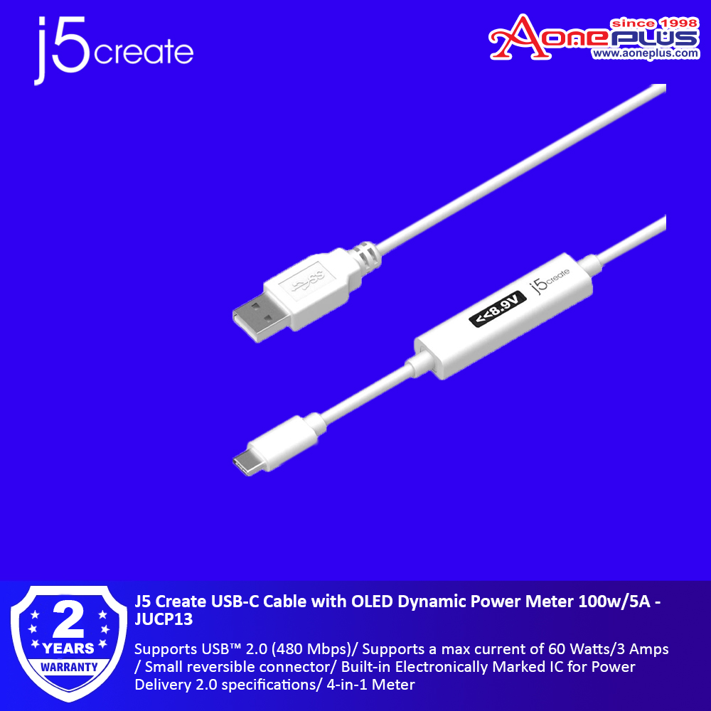 J5 Create USB-C Cable with OLED Dynamic Power Meter 100w/5A - JUCP13