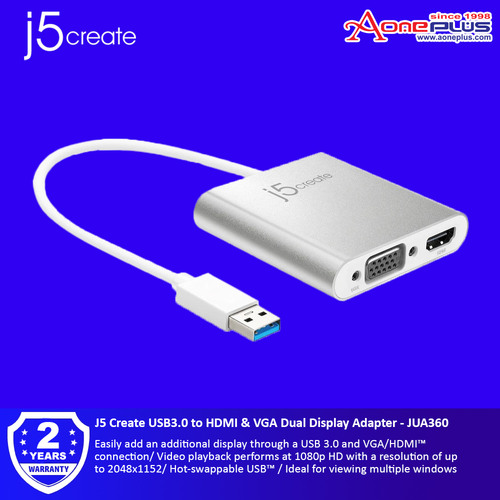 J5 Create USB3.0 to HDMI & VGA Dual Display Adapter - JUA360 J5 Create USB3.0 to HDMI & VGA Dual Display Adapter - JUA360