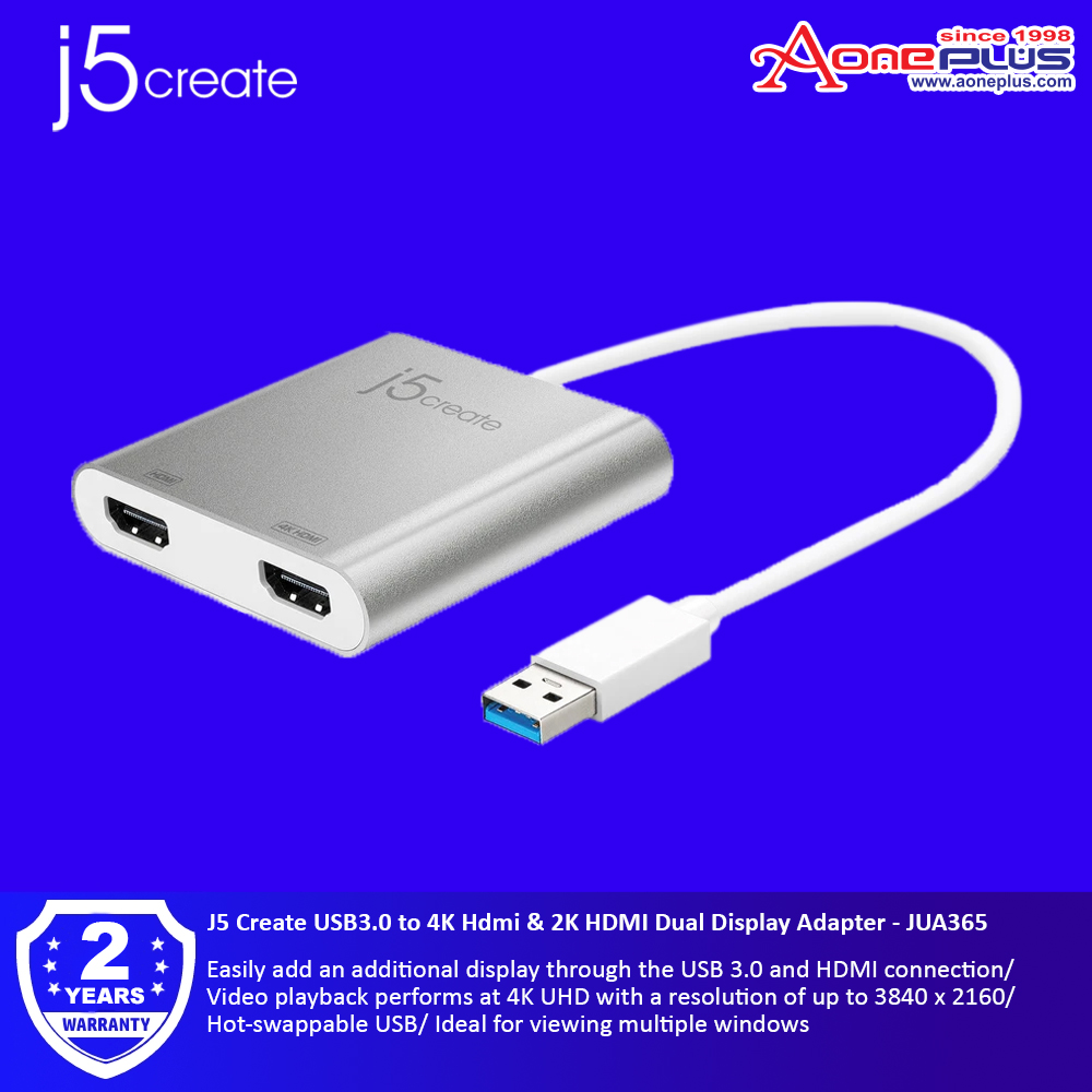 J5 Create USB3.0 to 4K Hdmi & 2K HDMI Dual Display Adapter - JUA365