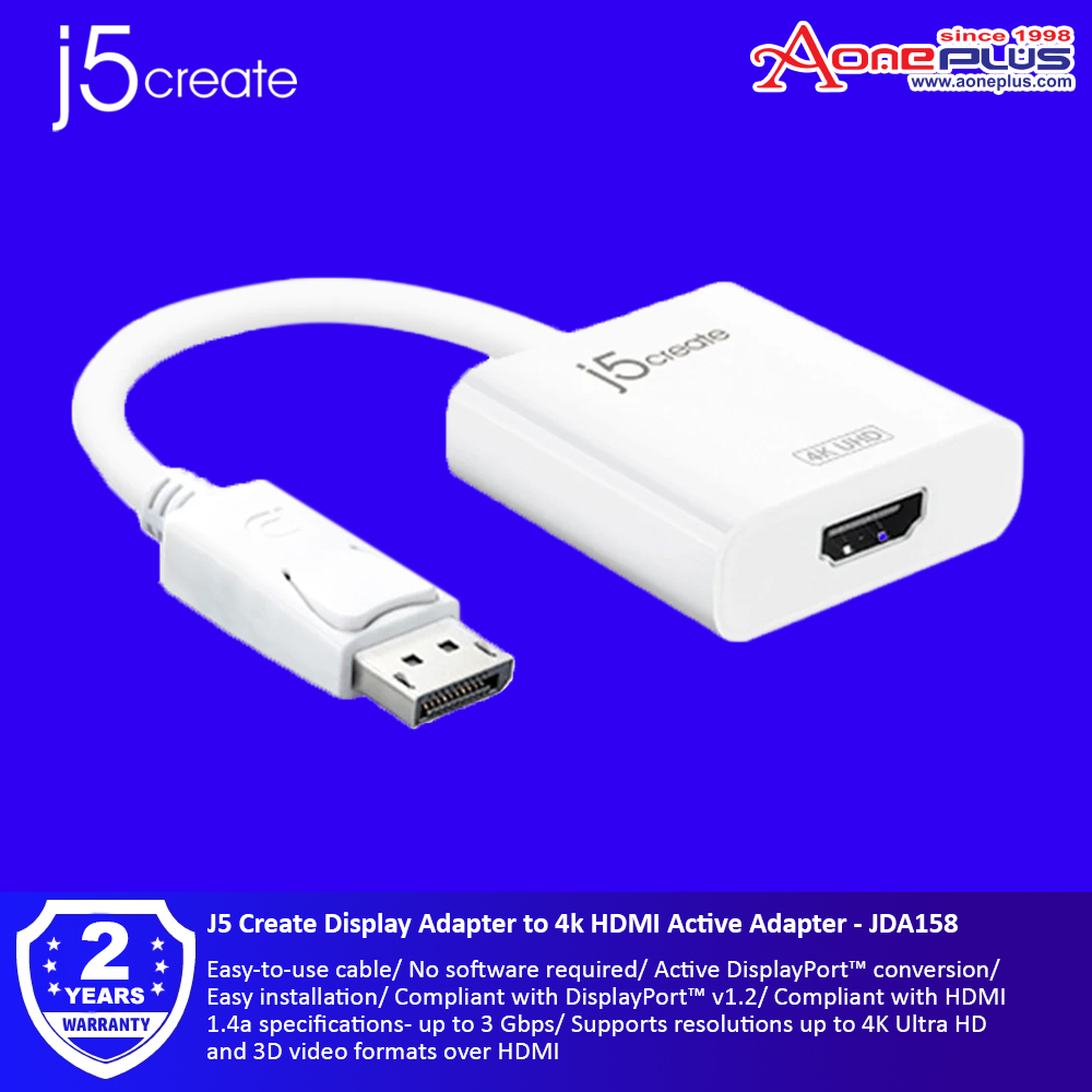 J5 Create Display Adapter to 4k HDMI Active Adapter - JDA158 J5 Create Display Adapter to 4k HDMI Active Adapter - JDA158