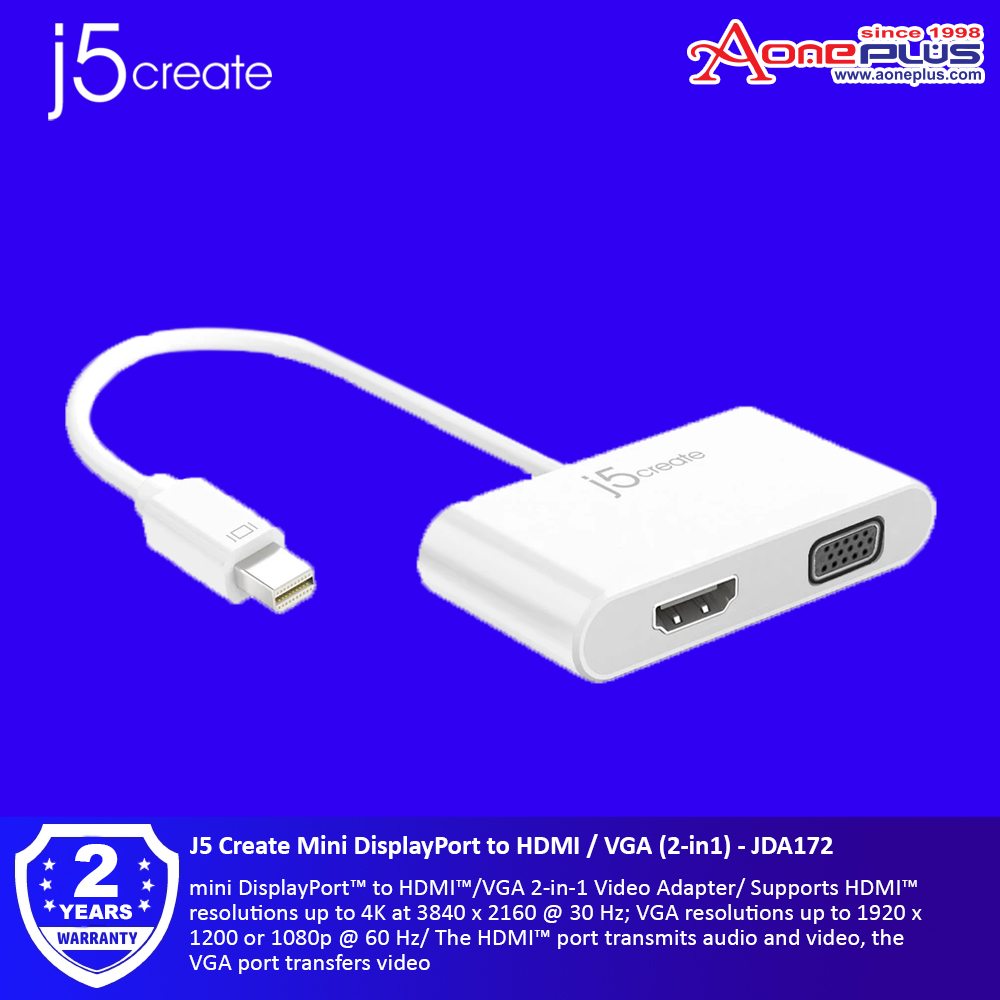 J5 Create Mini DisplayPort to HDMI / VGA (2-in1) - JDA172