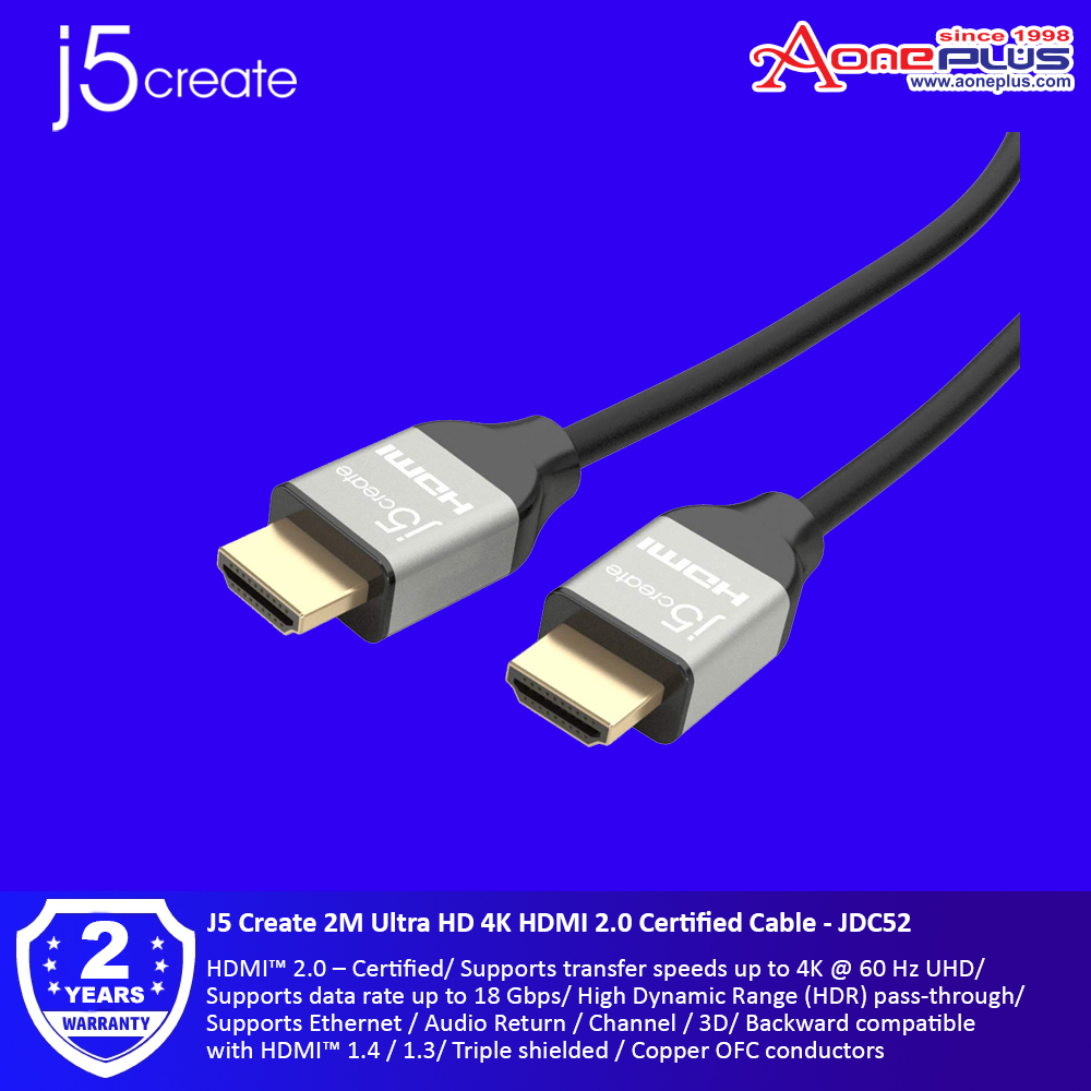 J5 Create 2M Ultra HD 4K HDMI 2.0 Certified Cable - JDC52