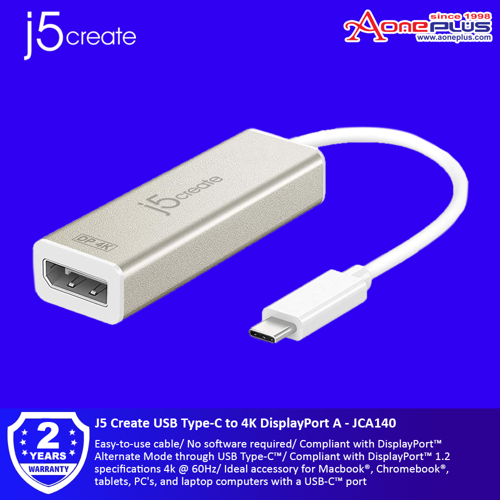 J5 Create USB Type-C to 4K DisplayPort A - JCA140 J5 Create USB Type-C to 4K DisplayPort A - JCA140