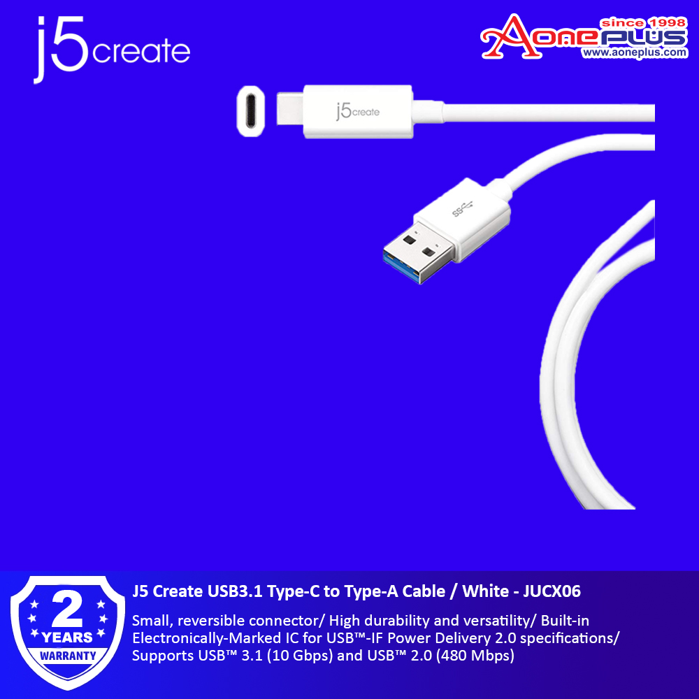 J5 Create USB3.1 Type-C to Type-A Cable / White - JUCX06