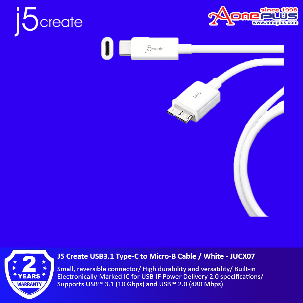 J5 Create USB3.1 Type-C to Micro-B Cable / White - JUCX07