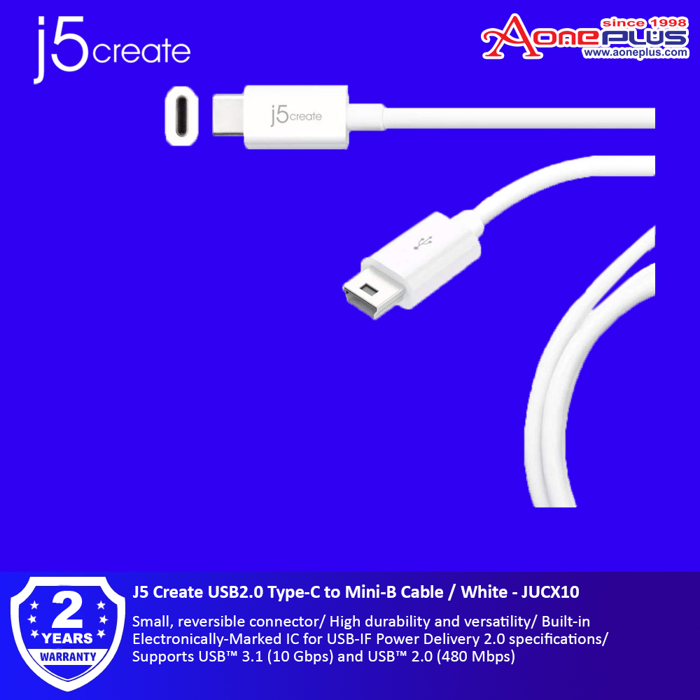 J5 Create USB2.0 Type-C to Mini-B Cable / White - JUCX10