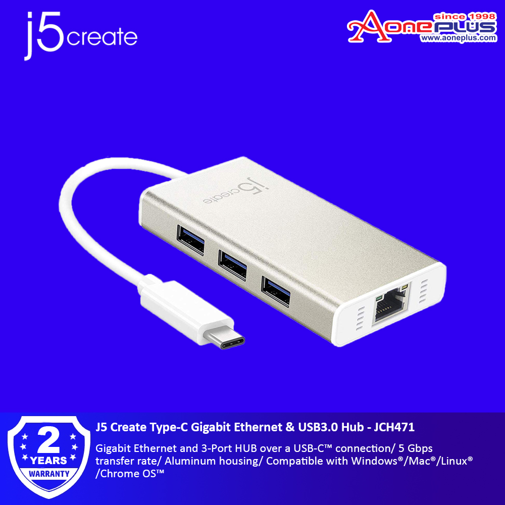 J5 Create Type-C Gigabit Ethernet & USB3.0 Hub - JCH471 J5 Create Type-C Gigabit Ethernet & USB3.0 Hub - JCH471