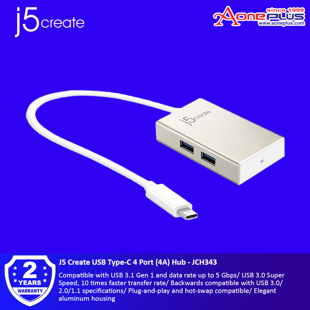 J5 Create USB Type-C 4 Port (4A) Hub - JCH343