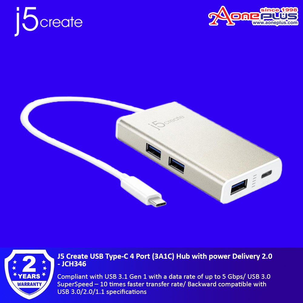 J5 Create USB Type-C 4 Port (3A1C) Hub with power Delivery 2.0 - JCH346