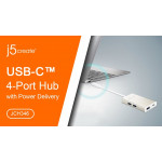 J5 Create USB Type-C 4 Port (3A1C) Hub with power Delivery 2.0 - JCH346