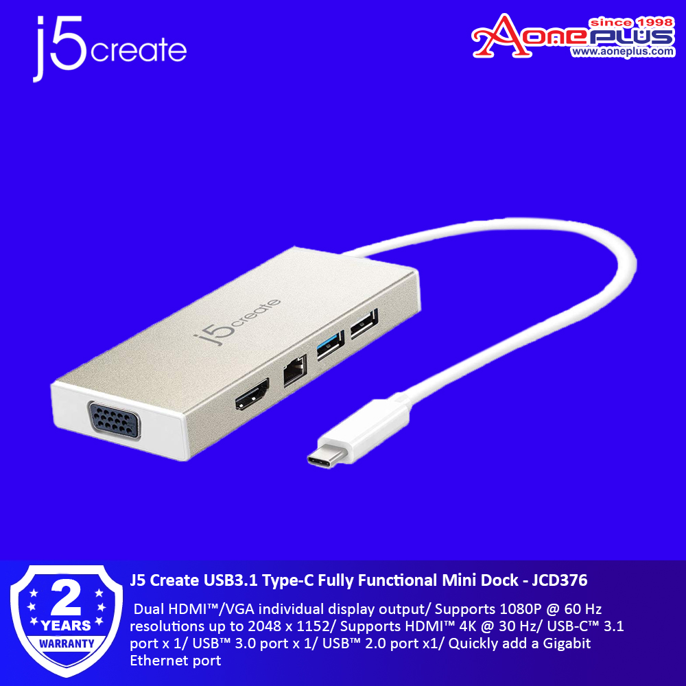 J5 Create USB3.1 Type-C Fully Functional Mini Dock - JCD376