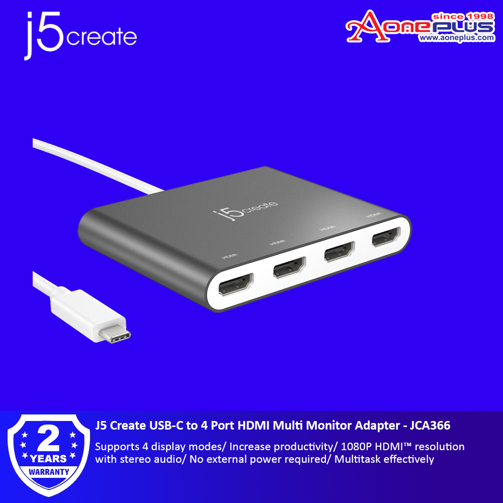 J5 Create USB-C to 4 Port HDMI Multi Monitor Adapter - JCA366 J5 Create USB-C to 4 Port HDMI Multi Monitor Adapter - JCA366