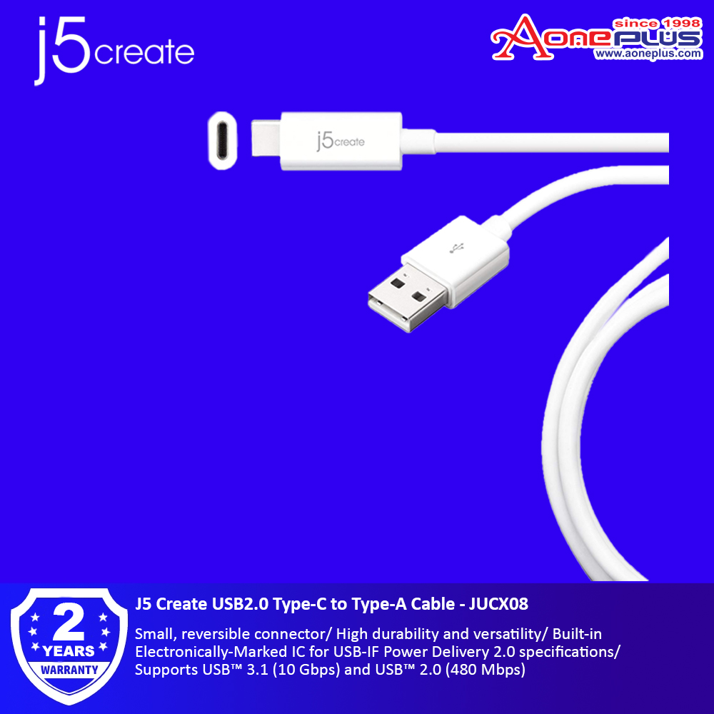 J5 Create USB2.0 Type-C to Type-A Cable - JUCX08 J5 Create USB2.0 Type-C to Type-A Cable - JUCX08