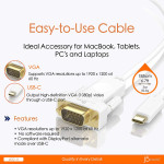 J5 Create 1.8M USB Type-C to VGA Cable / White - JCC111