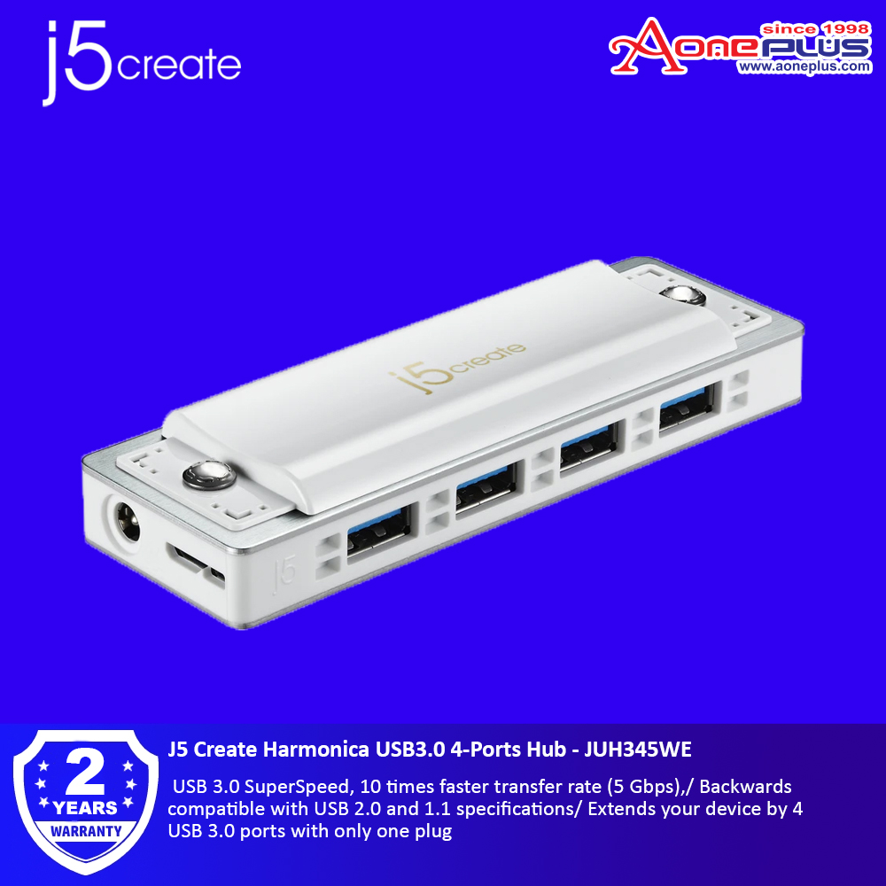 J5 Create Harmonica USB3.0 4-Ports Hub - JUH345WE J5 Create Harmonica USB3.0 4-Ports Hub - JUH345WE