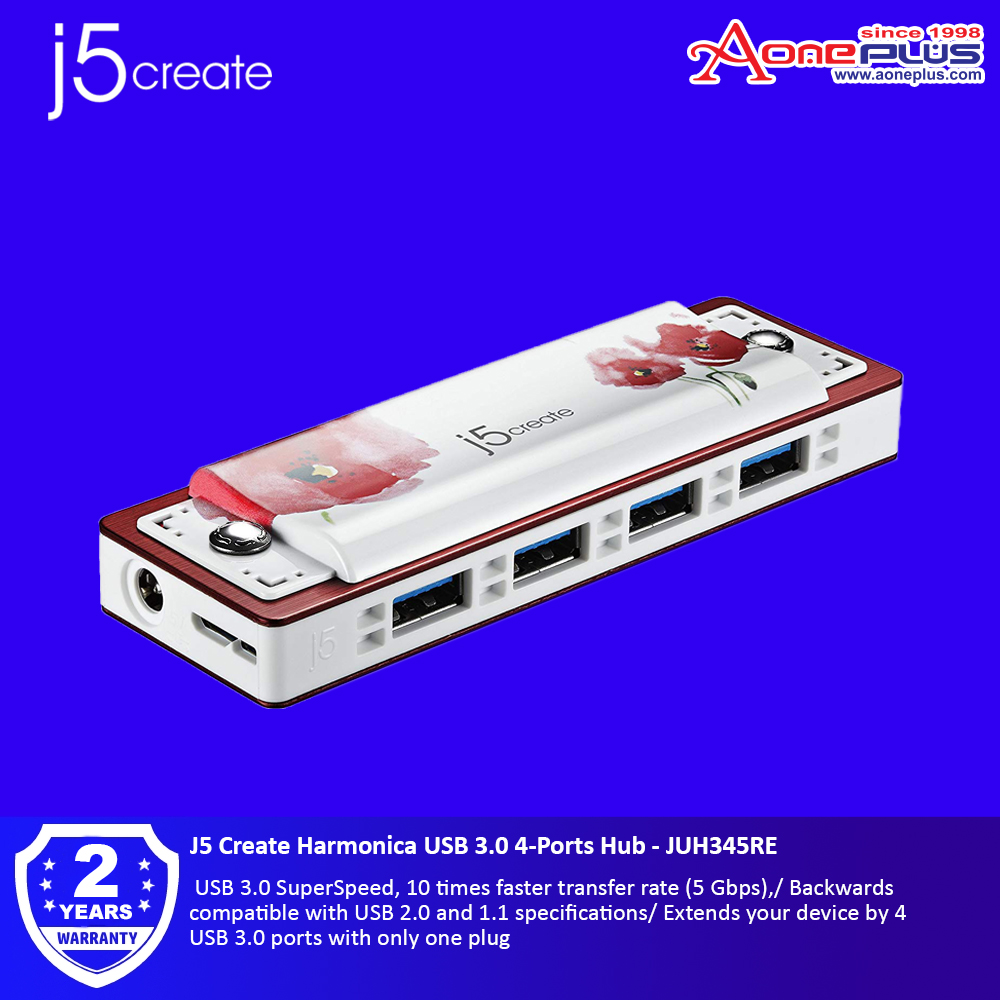 J5 Create Harmonica USB 3.0 4-Ports Hub - JUH345RE