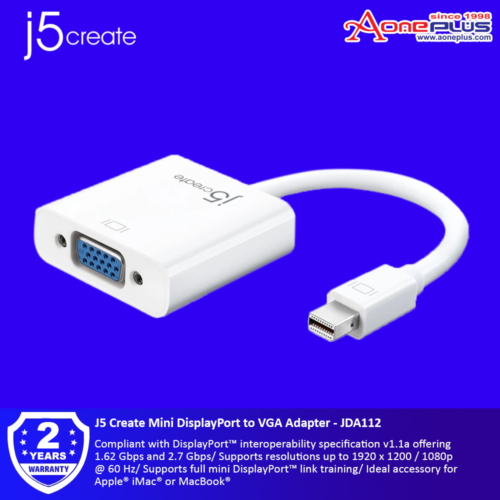 J5 Create Mini DisplayPort to VGA Adapter - JDA112 J5 Create Mini DisplayPort to VGA Adapter - JDA112