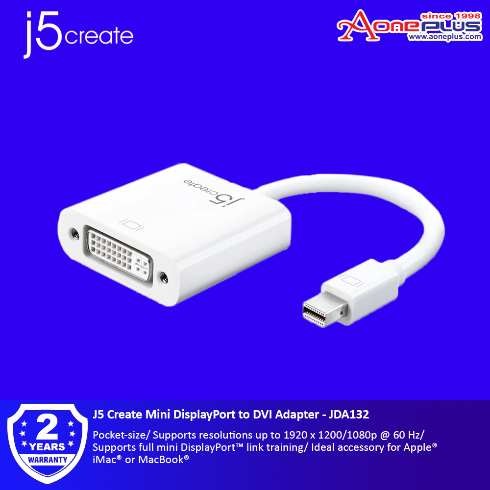 J5 Create Mini DisplayPort to DVI Adapter - JDA132 J5 Create Mini DisplayPort to DVI Adapter - JDA132